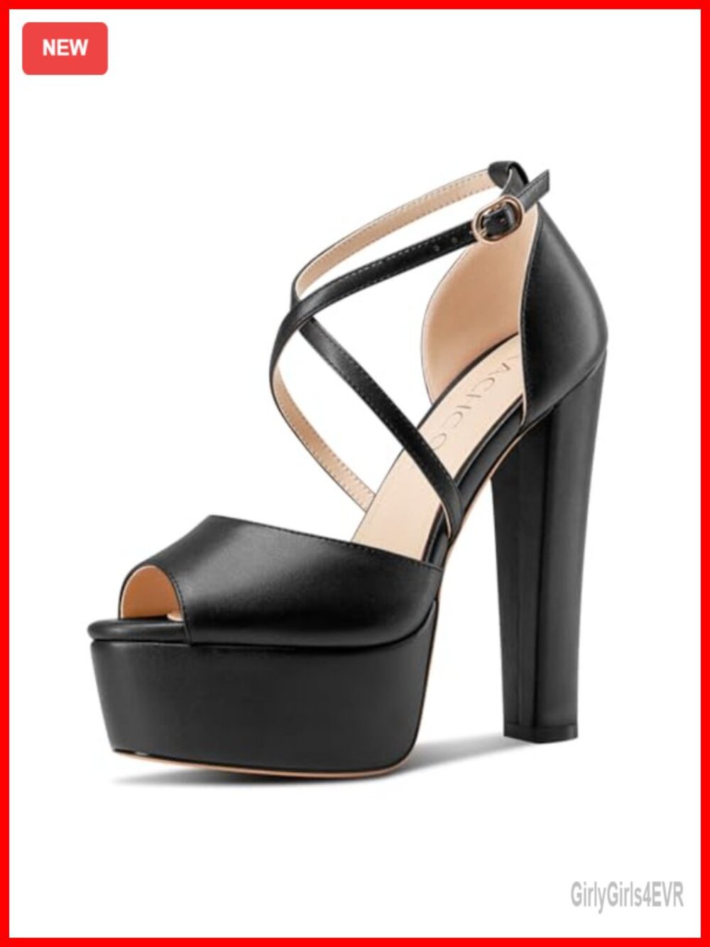 Platform Chunky Block Heel Sandals Peep Toe Cross-Strap Faux Leather Wedding